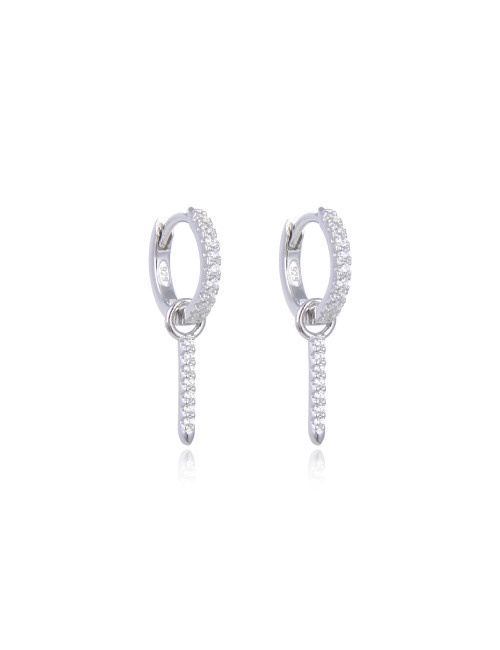 Boucles d'oreilles Créoles Pendantes avec Charms LINE serti de Diamants en argent