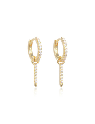 Boucles d'oreilles Créoles Pendantes avec Charms LINE serti de Diamants or fin jaune