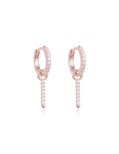 Boucles d'oreilles Créoles Pendantes avec Charms LINE serti de Diamants doré or rose