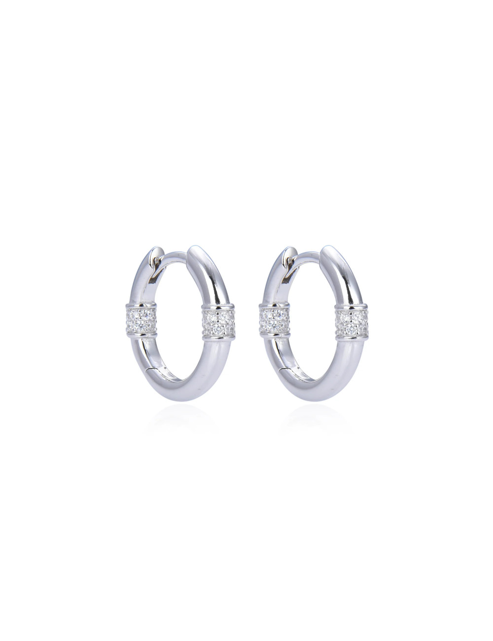 Boucles d'Oreilles Créoles Bandes de Diamants - Or fin ou Argent 925