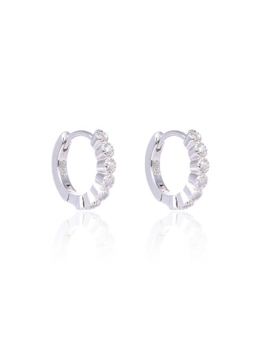 Boucles d'Oreilles Créoles 7 diamants ronds sertis Crown ou Couronne