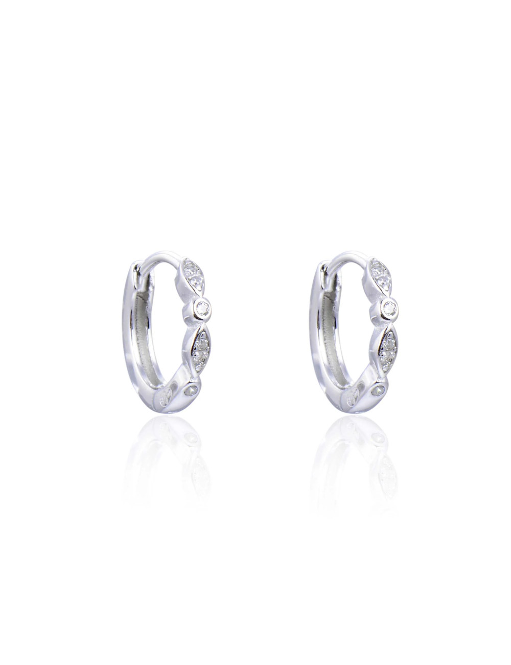 Boucles d'Oreilles Créoles Oeil pierres Zircons diamants ronds -Or fin