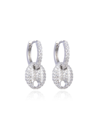 Boucles d'oreilles Créoles Pendantes Grains de Café pavé de diamants