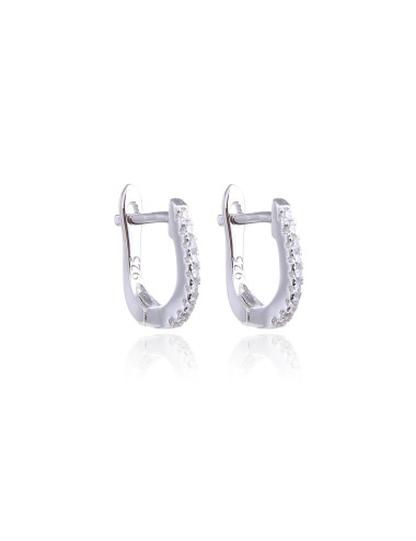 Boucles Créoles U serties Diamants zircon - Argent 915 ou Or Fin