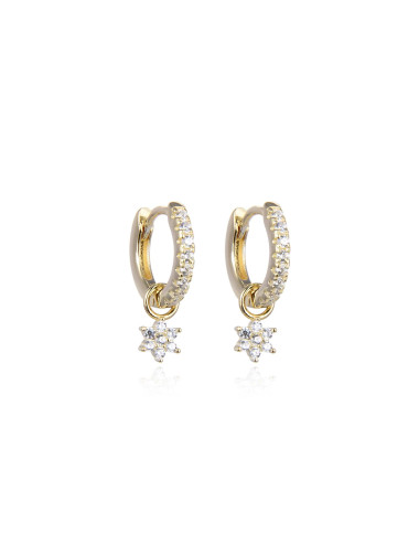 Boucles d'oreilles Créoles Pendantes avec ÉTOILE serti de diamants