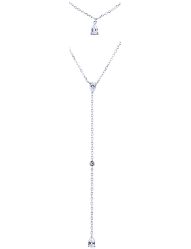 Collier Sautoir  Double Pierres Diamants multi-poires - Or fin, Arg925