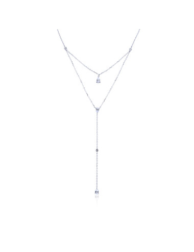 Collier Sautoir  Double Pierres Diamants multi-poires - Or fin, Arg925