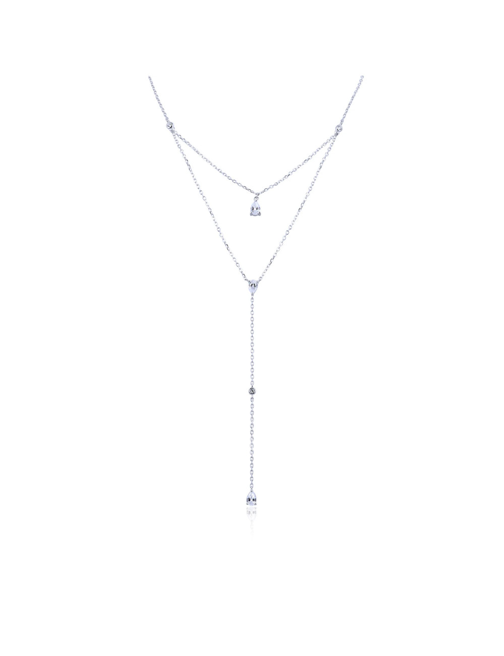 Collier Sautoir  Double Pierres Diamants multi-poires - Or fin, Arg925