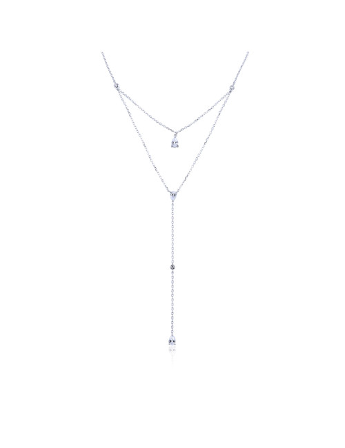 Collier Sautoir  Double Pierres Diamants multi-poires - Or fin, Arg925