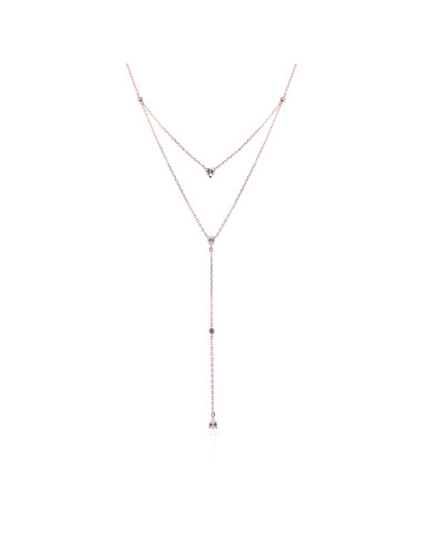 Collier Sautoir  Double Pierres Diamants Poires et Coeur- Or fin