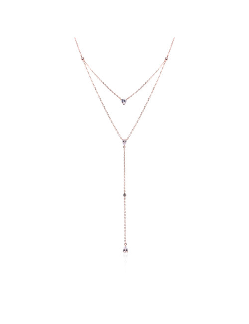 Collier Sautoir  Double Pierres Diamants Poires et Coeur- Or fin